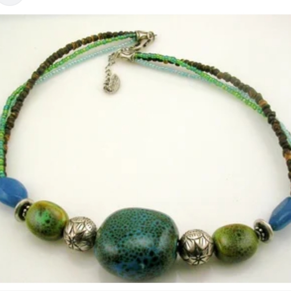 Coldwater Creek Stone & Bead Necklace 17" 2" ext.